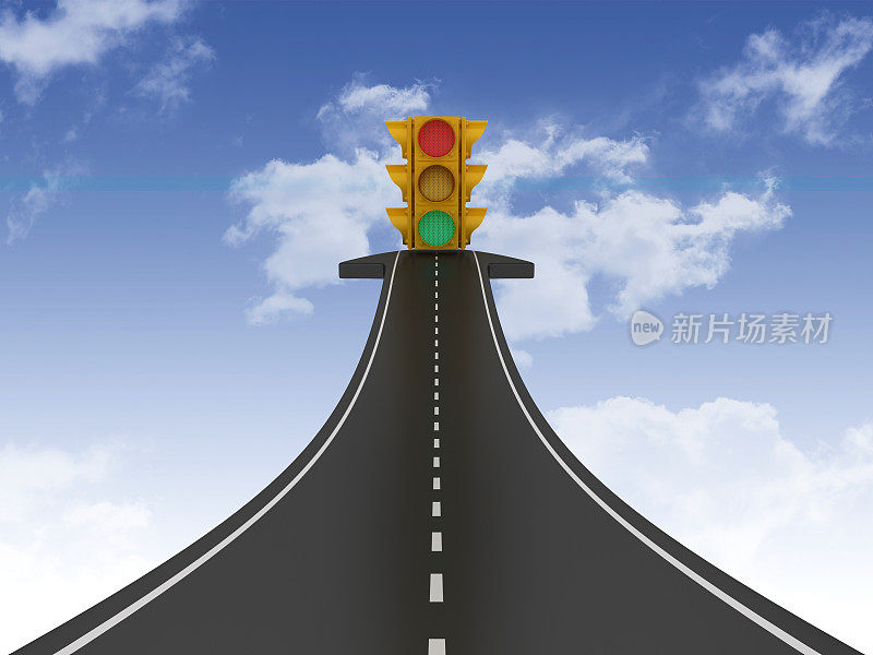 道路箭头与交通灯在天空- 3D渲染